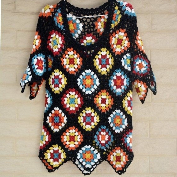 Spring Granny Square boho top, handmade - Picture 2 of 9